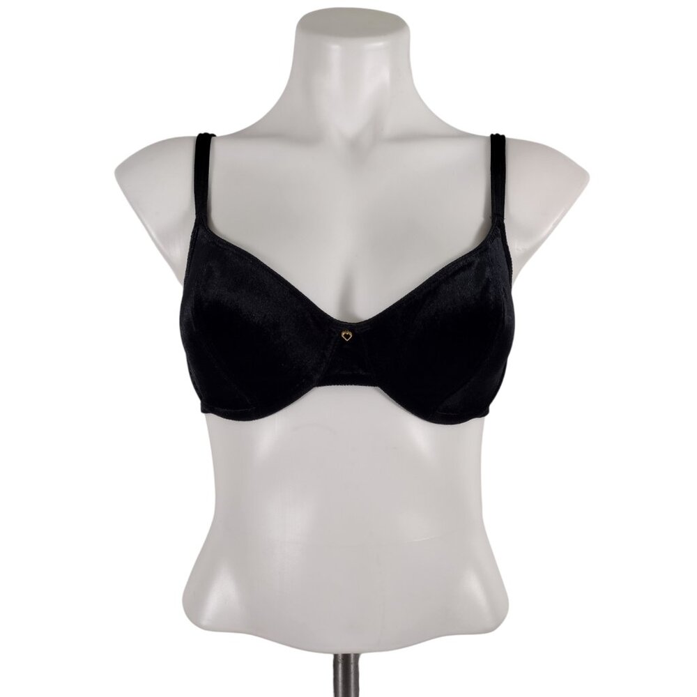 Vintage 1990s Victoria's Secret Black Velour Underwire Unlined Bra 34B